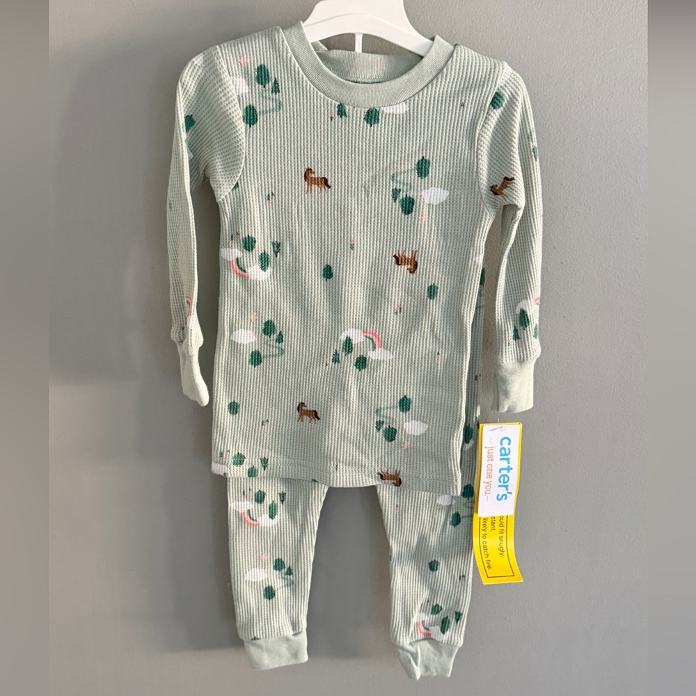 Carters 18M Pajama Set Mint Green Patterned 2pc Baby Sleepwear NEW